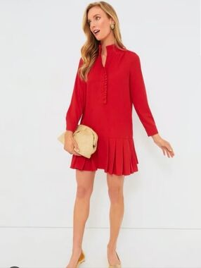 🩷 Tuckernuck Red Crepe Tate Shirt Dress NWT